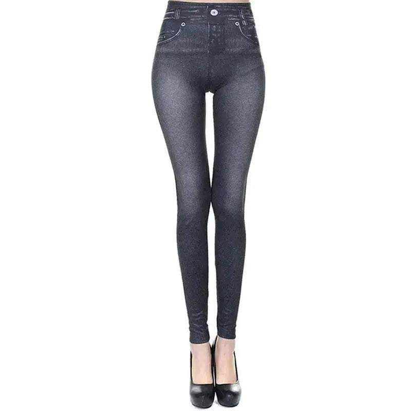 High Waisted Jeggings - Denim Leggings-Black-3