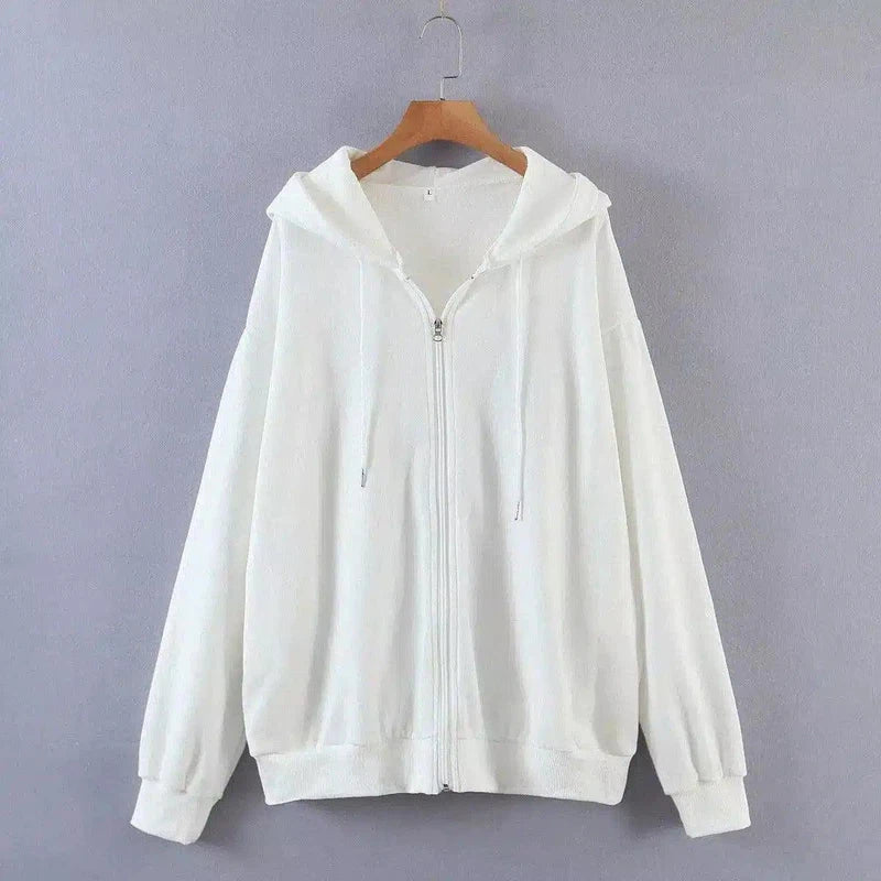 Unisex Zip-Up Hoodie with Pockets-White-1