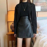 HOT Fashion Women Shiny Leather Skirts Female Solid Bodycon-black-7