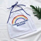 Anti-Bullying Halter Top with Rainbow Print-White-1