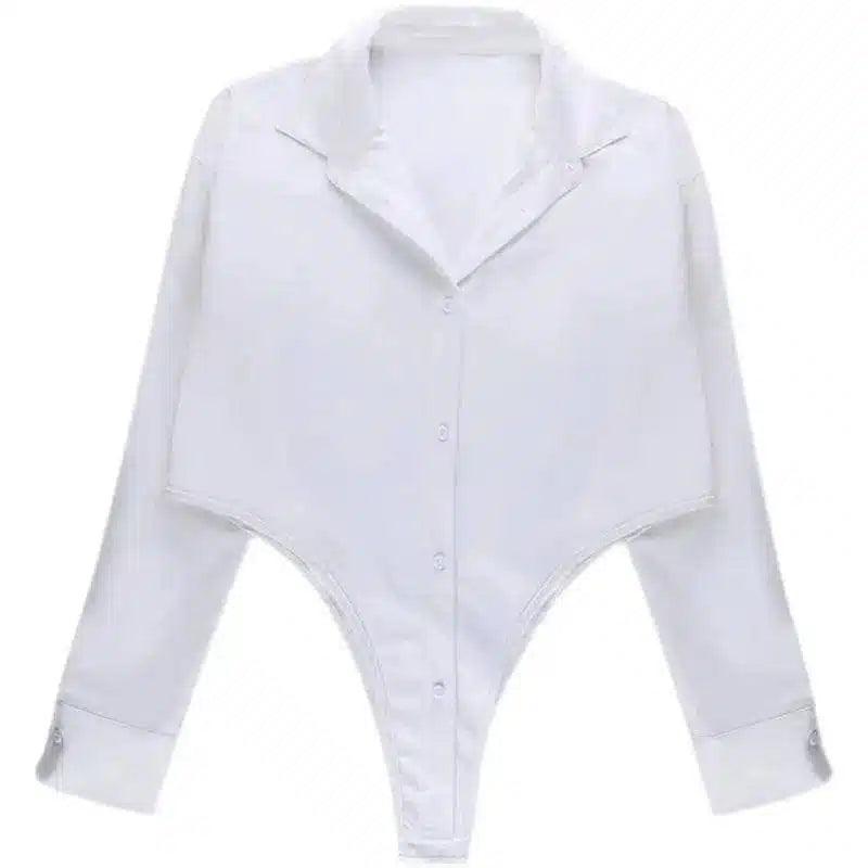 Women's Button-Up Bodysuit with Collar-1