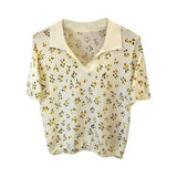 Women's Floral V-Neck Blouse-Yellow-1