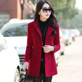 Ladies Autumn Casual Woolen Coat-Wine Red-4