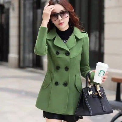 Ladies Autumn Casual Woolen Coat-Green-7