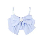 Women's Bow-Front Crop Top with Adjustable Straps-Blue-1