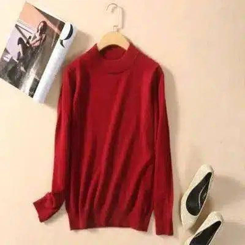 Long Sleeve Turtleneck Sweater for Women-Rust red-1