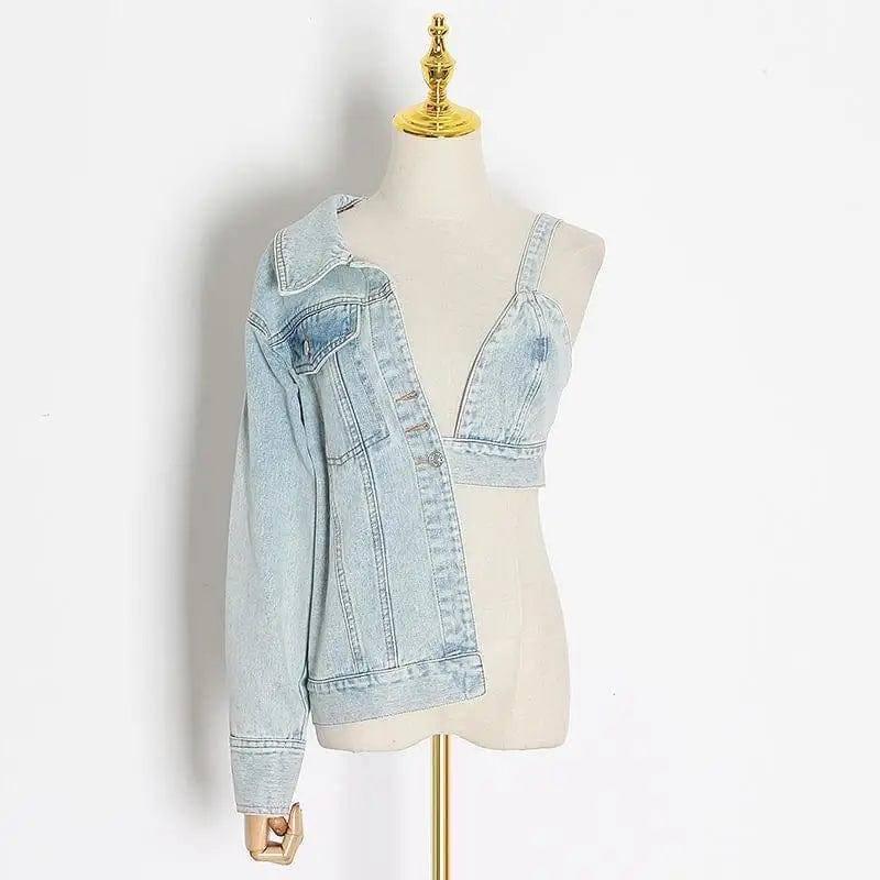 Ladies strapless denim jacket-Blue-2