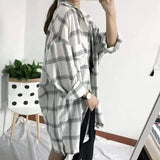 Women's Casual Plaid Shirt Jacket-White-3