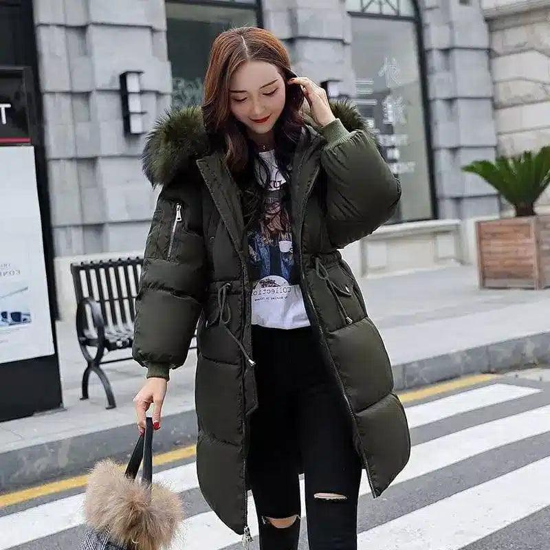 Double Breasted Puffer Coat for Women-Army Green-1