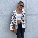 Leopard Print V-Neck Knitted Sweater Coat-Khaki-1