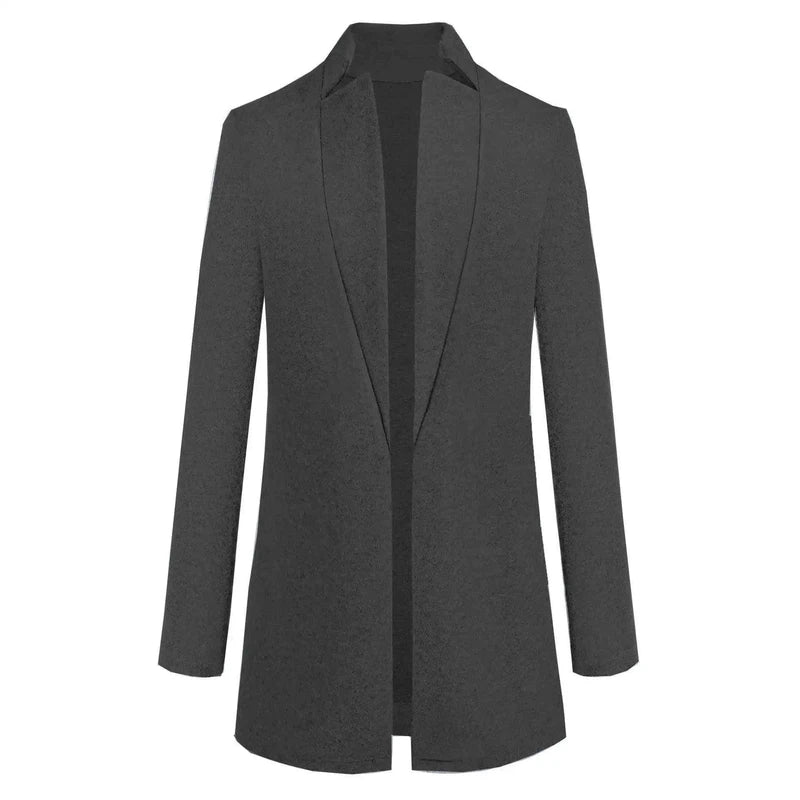 Chic Plus Sized Longline Blazer for All Seasons-Dark grey-2