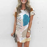 Women's Casual Printed Short Sleeve T-Shirt Dress-Blue-2