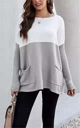 Women's Block Sweater with Pockets-Light Grey-5