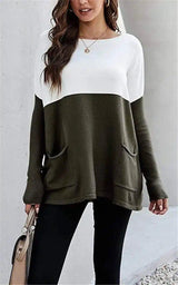 Women's Block Sweater with Pockets-Army Green-6