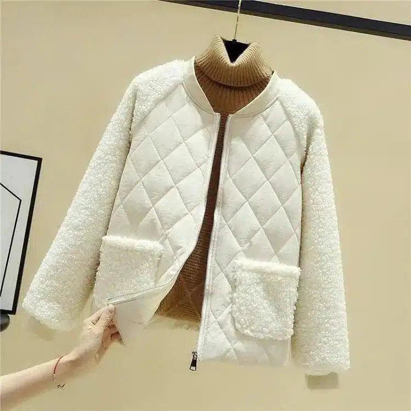 Quilted Jacket with Fleece Lining & Pockets-White-2