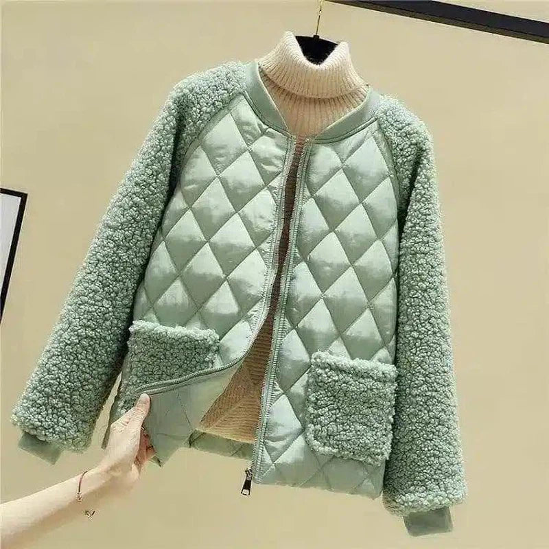 Quilted Jacket with Fleece Lining & Pockets-Green-4