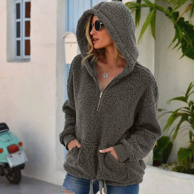 Loose Plush Pullover Socket Solid Color Sweater Coat Women's-Grey-2