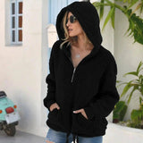 Loose Plush Pullover Socket Solid Color Sweater Coat Women's-Black-3