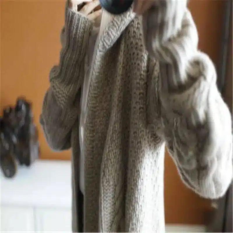 Warm Knitted Long Winter Coat-Camel-3