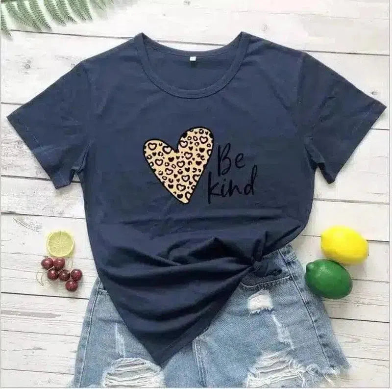 Women's Inspirational Graphic Tee with Heart Design-Dark blue-3
