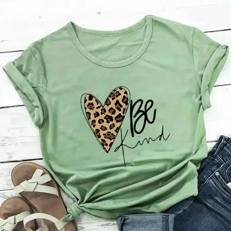 Women's Inspirational Graphic Tee with Heart Design-Olive green-7