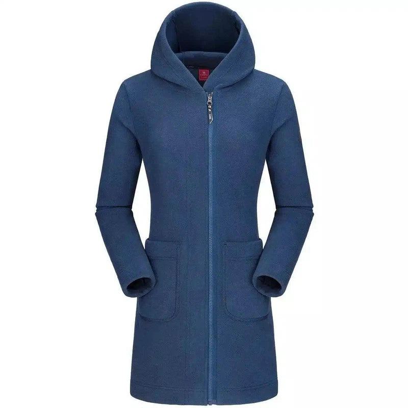 Mid long fleece jacket with hood-Blue-1