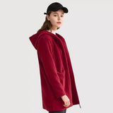 Mid long fleece jacket with hood-Red-3