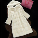 Cream Hooded Mink Faux Fur Coat-White-5