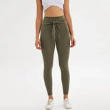 Nine-point legging yoga pants with straps-Army Green-3