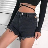 Old hairskin high waist cutout denim shorts-1