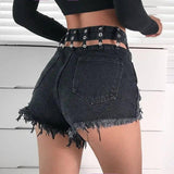 Old hairskin high waist cutout denim shorts-gray-11