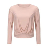 Women's Draped Long Sleeve Blouse for Work-Pink-4