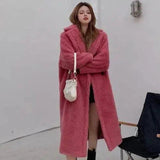 Women's Oversized Winter Trench Coat-Pink-2