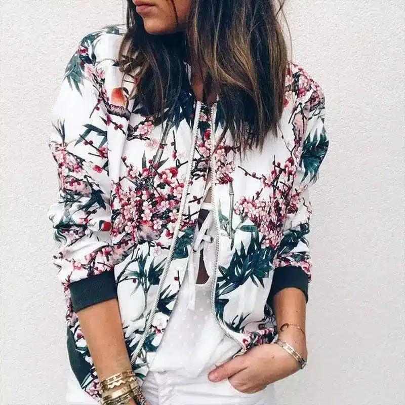 LOVEMI - Lovemi - Printed round neck zipper long sleeve jacket