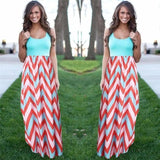 Printed Waves Stripe Long Skirt Dress-Blue-7