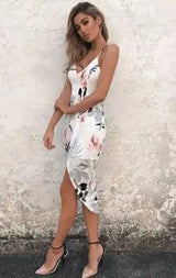 Printing Skinny Slip Dress-White-11