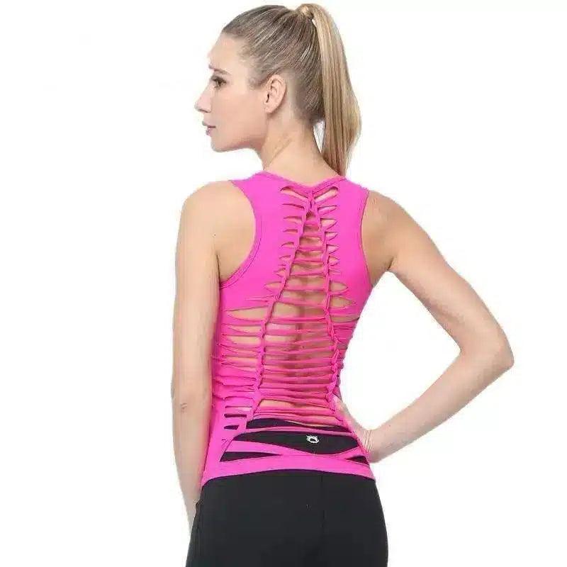 Women's Cut-Out Back Workout Tank Top-Pink-4