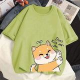 Cute Cartoon Dog Graphic Tee for Casual Wear-Green-5