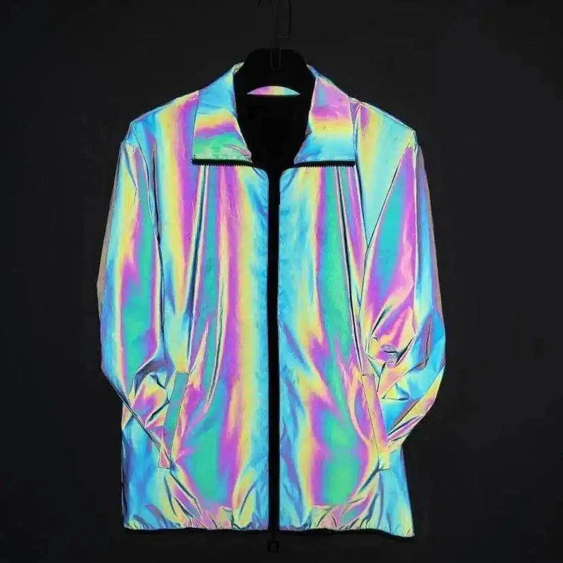 Holographic Lightweight Zip-Up Jacket-Black-1