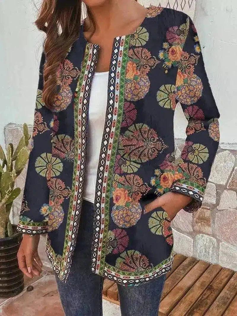 Embroidered Boho Women's Casual Jacket-Blue-3