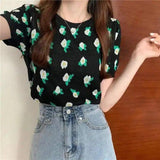 LOVEMI - Lovemi - Retro Design Niche Flower Thin Knit Sweater Short