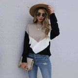 Round Neck Long-Sleeved Knitted Bottoming Sweater-black and white-2