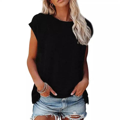 Women's Casual Sleeveless Tee Shirt Top-Black-2