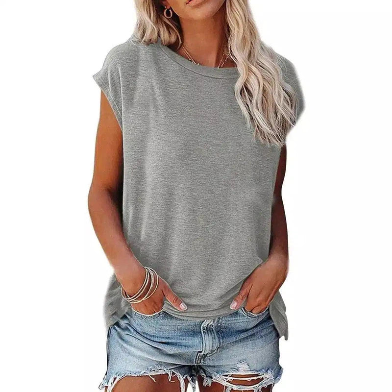 Women's Casual Sleeveless Tee Shirt Top-Grey-3