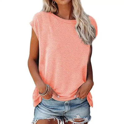 Women's Casual Sleeveless Tee Shirt Top-Pink-4