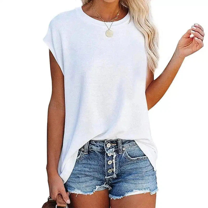 Women's Casual Sleeveless Tee Shirt Top-White-5