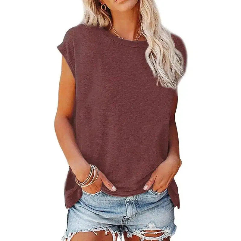 Women's Casual Sleeveless Tee Shirt Top-Wine Red-6