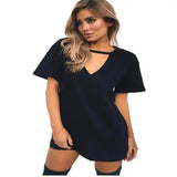 deep V short-sleeved T-shirt loose casual dress-4