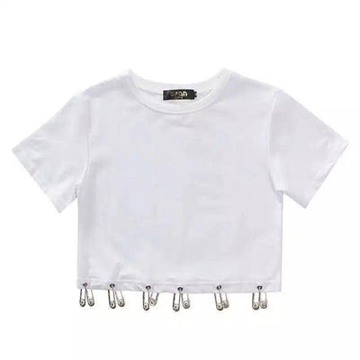 Cropped T-Shirt with Metal Charm Detail-white-3