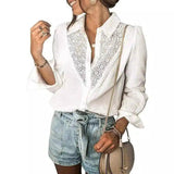 Lace Detail Women's Casual Blouse-White-2